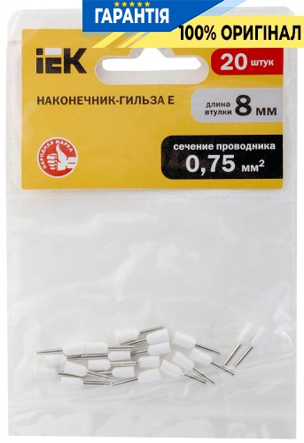 Наконечник-гильза IEK UGN10-4-C75-02-08 Е7508 0,75 мм² (белый, 20шт)