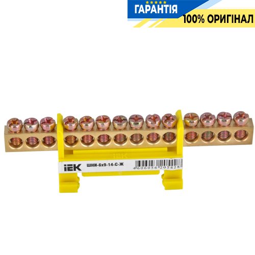 Шина PE "земля" на DIN-ізол. тип «Стійка» ШНІ-6х9-14-С-Ж IEK, (YNN10-69-14P-K05)