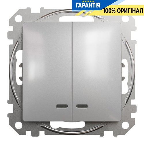 Вимикач із підсвічуванням 2-кл Schneider Electric «Sedna Design» SDD113105L, колір - алюміній