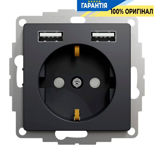 Розетка із заземленням + 2 USB тип Schneider Electric «Sedna Design» SDD114052, колір - чорний