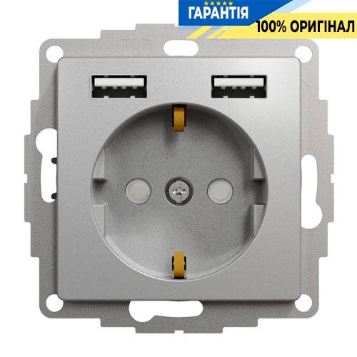 Розетка із заземленням + 2 USB тип Schneider Electric «Sedna Design» SDD113052, колір - алюміній