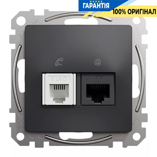 Розетка телекомунікаційна RJ45+RJ11 6UTP Schneider Electric Sedna Design SDD114468, колір - чорний