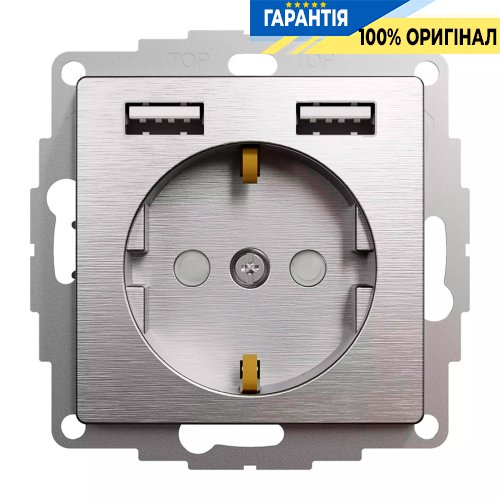 Розетка із заземленням + 2 USB тип А "Sedna Elements" Schneider Electric SDD170052, колір - матовий алюміній