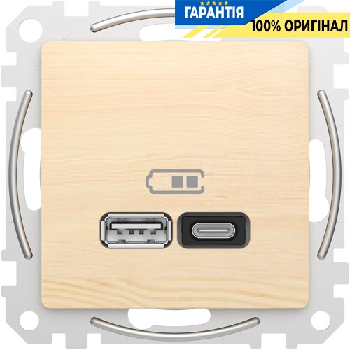 USB розетка тип A+C (45 Вт) Schneider Electric «Sedna Elements» SDD180404, цвет - береза