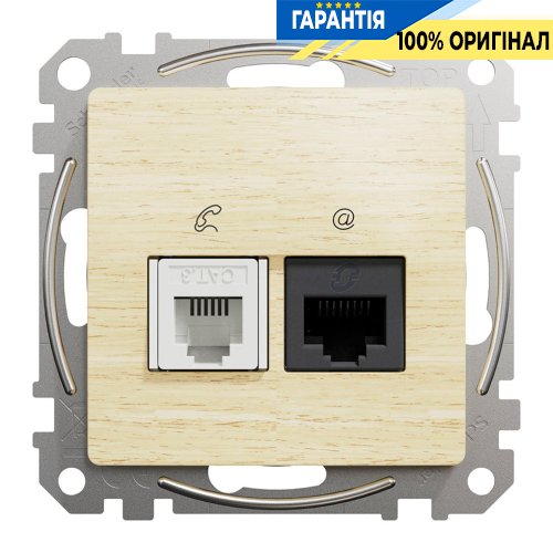 Розетка телекомунікаційна RJ45+RJ11 6UTP Schneider Electric Sedna Elements SDD180468, колір - береза