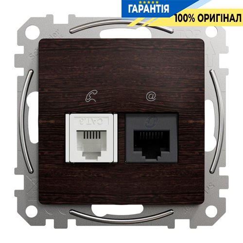 Розетка телекоммуникационная RJ45+RJ11 6UTP Schneider Electric «Sedna Elements» SDD181468, цвет - венге