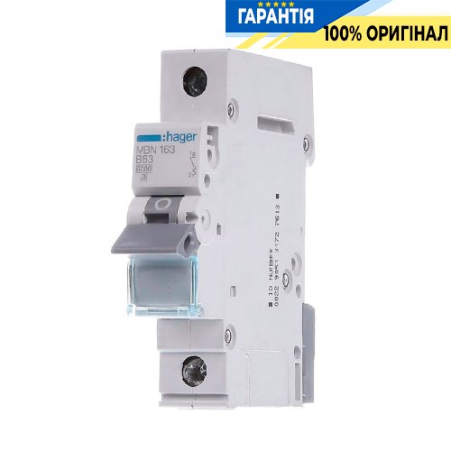 Автоматический выключатель Hager 1-P, 63A , хар-ка B, 6kA, MBN163
