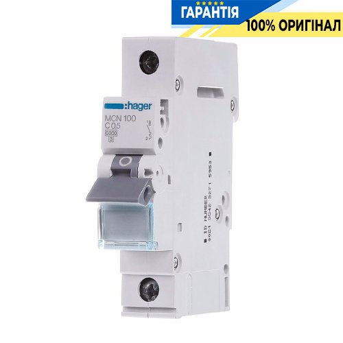 Автоматический выключатель Hager 1-P, 0.5A, хар-ка C, 6kA, MCN100