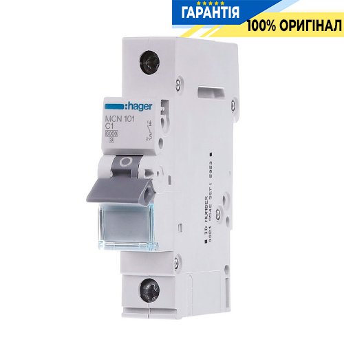 Автоматический выключатель Hager 1-P, 1A, хар-ка C, 6kA, MCN101