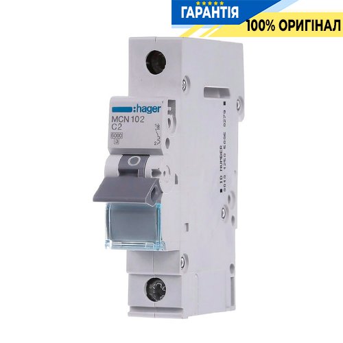 Автоматический выключатель Hager 1-P, 2A, хар-ка C, 6kA, MCN102