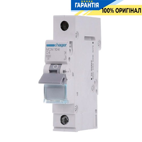 Автоматический выключатель Hager 1-P, 4A, хар-ка C, 6kA, MCN104