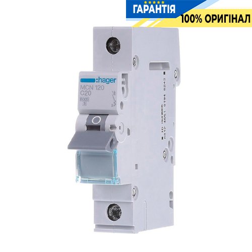 Автоматический выключатель Hager 1-P, 20A, хар-ка C, 6kA, MCN120