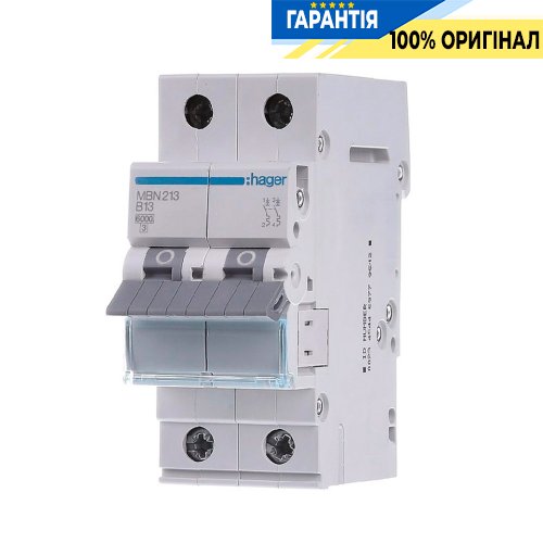 Автоматичний вимикач Hager 2-P, 13A , хар-ка B, 6kA, MBN213