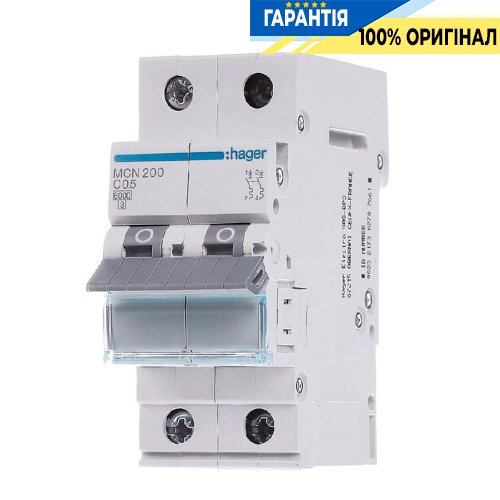 Автоматичний вимикач Hager 2-P, 0.5A, хар-ка C, 6kA, MCN200