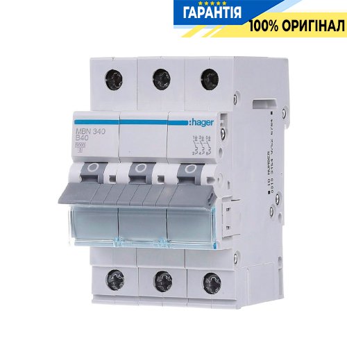 Автоматичний вимикач Hager 3-P, 40A , хар-ка B, 6kA, MBN340