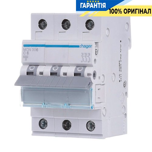 Автоматический выключатель Hager 3-P, 6A, хар-ка C, 6kA, MCN306