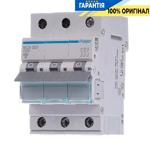 Автоматический выключатель Hager 3-P, 20A, хар-ка C, 6kA, MCN320