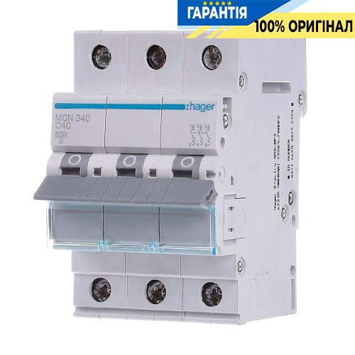 Автоматичний вимикач Hager 3-P, 40A, хар-ка C, 6kA, MCN340