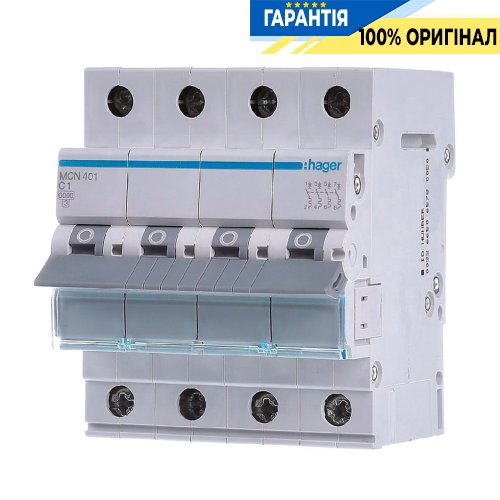 Автоматичний вимикач Hager 4-P, 1A, хар-ка C, 6kA, MCN401