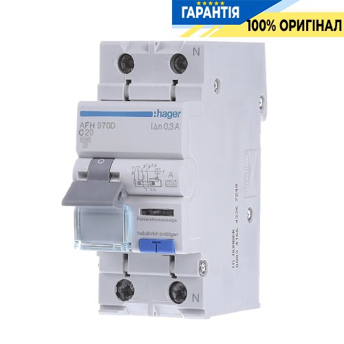Дифавтомат 1P+N, 6kA, C-20A, 300mA, A, Hager (Хагер) AFA970D