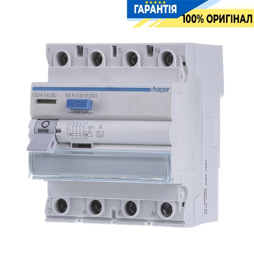 Дифреле 4P, 6kA, 63A,30mA, A, Hager (Хагер) CDA463D