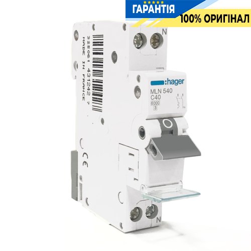 Автоматический выключатель 1P+N, 32A, C, 6kA, 1 модуль, Hager (Хагер) MLN532