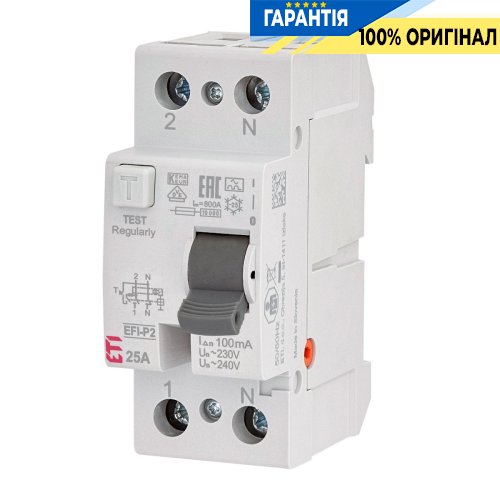 Реле диференційне (ПЗВ) 2р EFI-P2 25/0,03 тип AC (10kA), ETI 2061211
