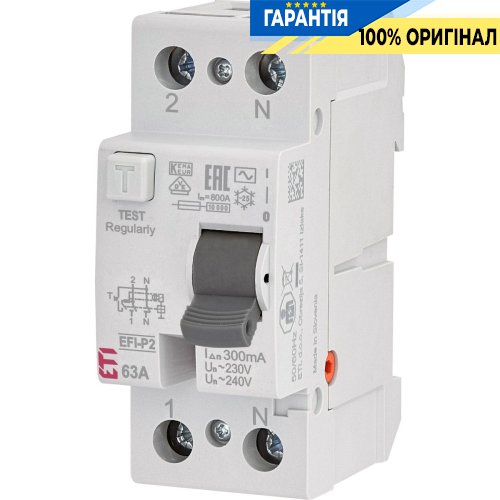 Реле диференційне (ПЗВ) 2р EFI-P2 63/0,3 тип AC (10kA), ETI 2061233