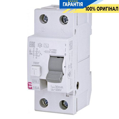 Дифференциальное реле (УЗО) 2р EFI6-P2 16/0,03 тип AC (6kA), ETI 2061250