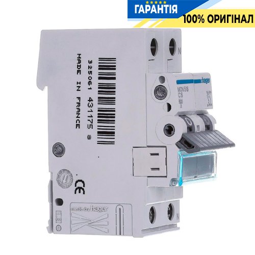 Автоматический выключатель Hager 1P+N, 16A, хар-ка C, 6kA, 2 мод., MCN516
