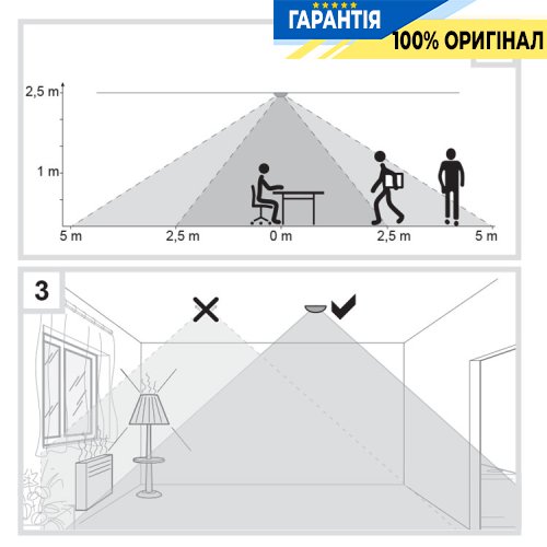 Датчик руху 360°, 1НВ контакт, 10A AC1/230V~, виявлення Ø10м, EER501 Hager (Хагер), внутрішній монтаж