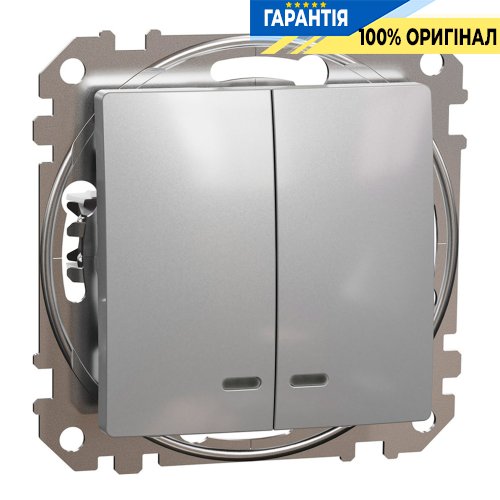 Вимикач із підсвічуванням 2-кл Schneider Electric «Sedna Design» SDD113105L, колір - алюміній