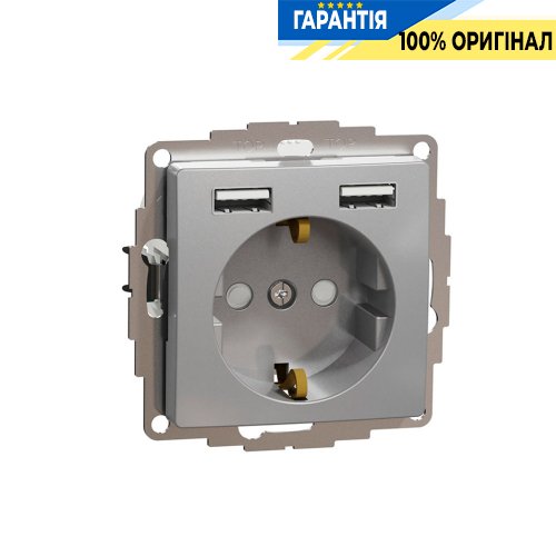 Розетка із заземленням + 2 USB тип Schneider Electric «Sedna Design» SDD113052, колір - алюміній
