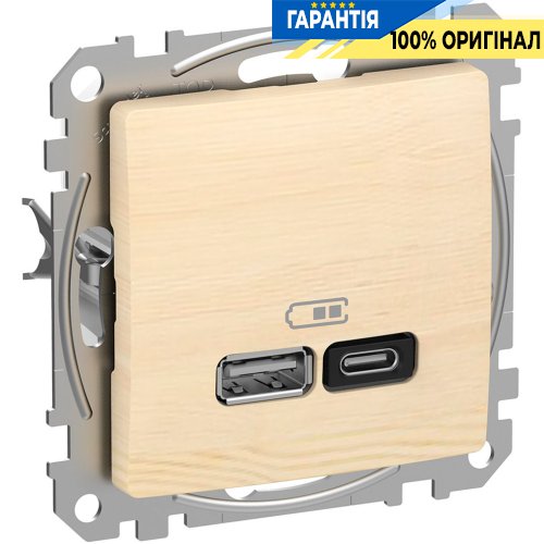 USB розетка тип A+C (45 Вт) Schneider Electric «Sedna Elements» SDD180404, цвет - береза
