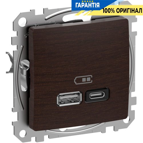 USB розетка тип A+C (45 Вт) Schneider Electric Sedna Elements SDD181404, колір - венге
